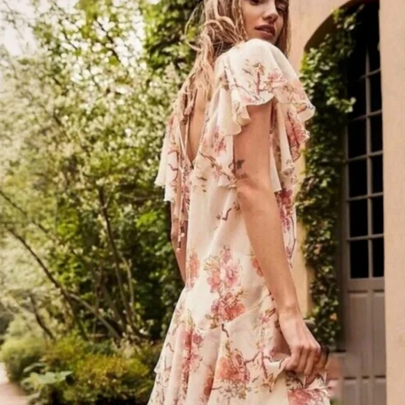 Free People Love To Love Mini Dress Flowy Floral Sheer Ruffle Dress Size Medium - Picture 2 of 6